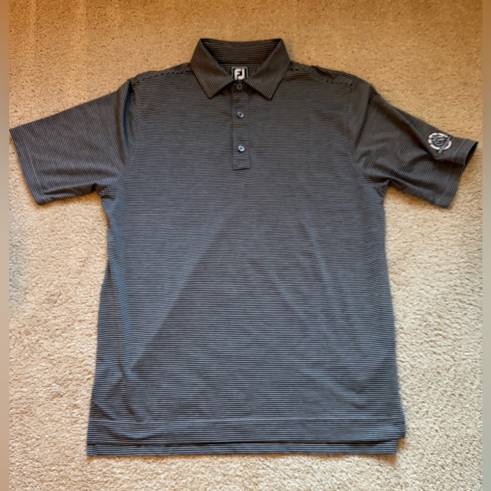 FootJoy Polo Shirt Mens Large Gray Black Stripe Athletic Fit Short Sleeve Golf